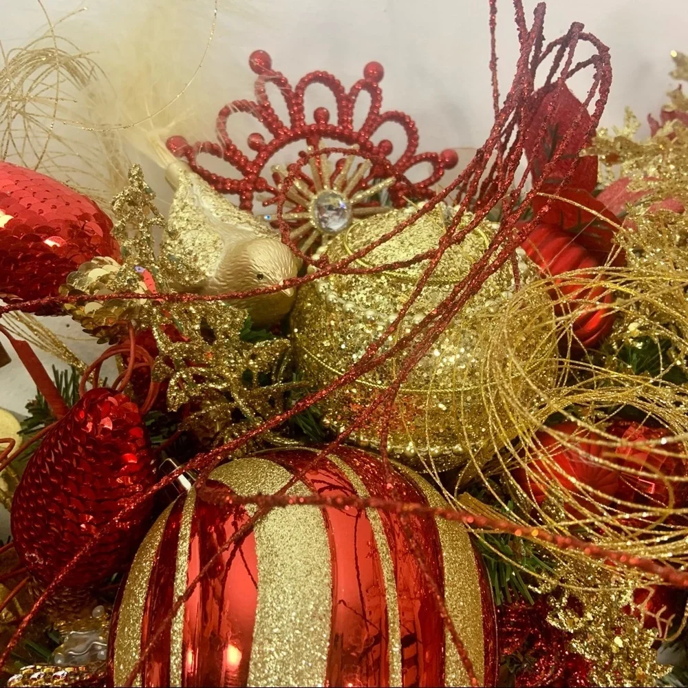 New Elegant Large Christmas Red Gold Sparkling Poinsettia Door Wall Wreath